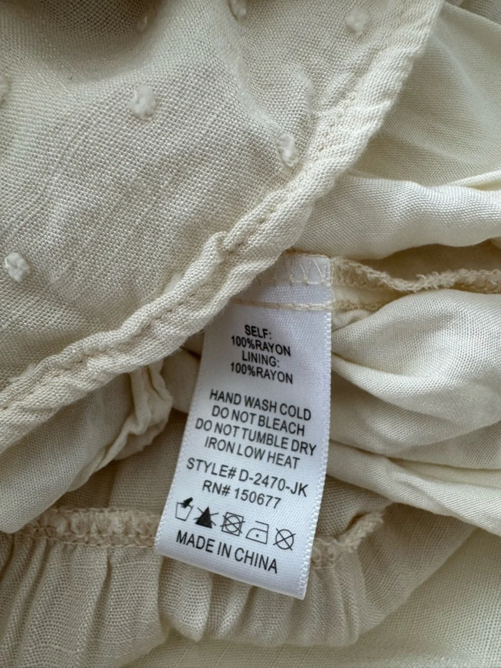 Cream Smocked Midi Dress Cottagecore Puff Sleeve Boho Swiss Dot Tiered Romantic - Picture 5 of 8